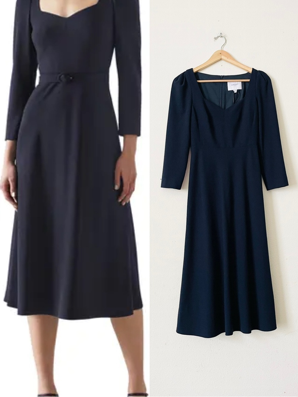 LK BENNETT LONDON Size 4 Katerina long sleeve crepe midi dress in navy